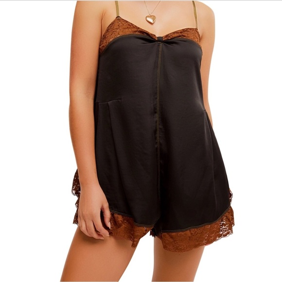 Free People Other - FREE PEOPLE INTIMATELY FIRST DATE ROMPER in Black Combo NWT sz M